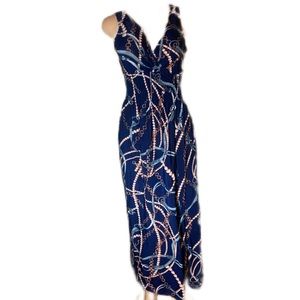 Paisley Knotted Sleeveless Maxi Dress Beach Dress Evening Dress - Blue -MG 166